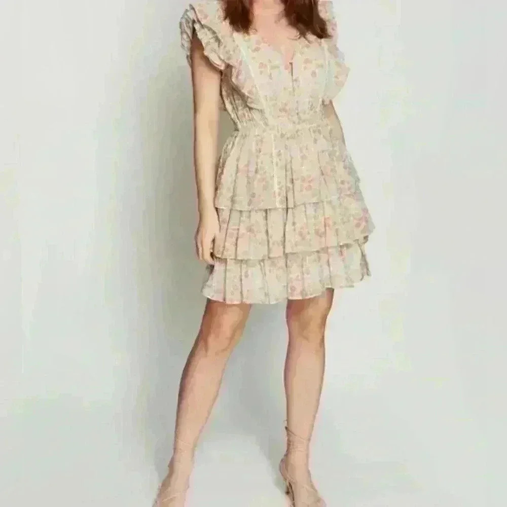 LOVE THE LABEL ANTHROPOLOGIE INES TIERED RUFFLE MINI DRESS Size M